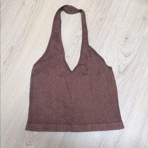 Ribbed Seamless Halter Top in Brown